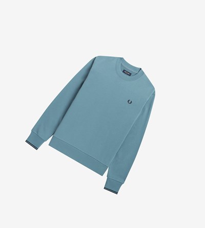 Fred Perry Crew Neck Sweatshirt Herre Grå Blå | 524307-BEP