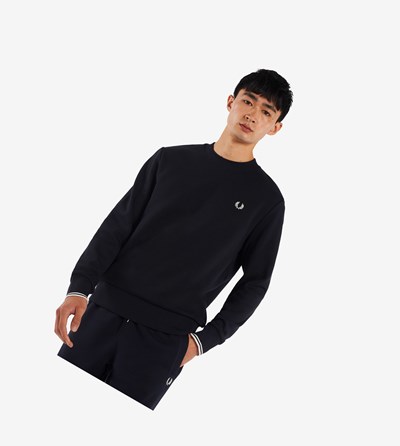 Fred Perry Crew Neck Sweatshirt Herre Mørkeblå | 589721-VKI