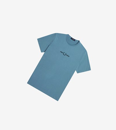 Fred Perry Embroidered T Shirts Herre Grå Blå | 524137-RLS