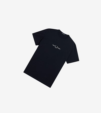 Fred Perry Embroidered T Shirts Herre Mørkeblå | 451736-LJK