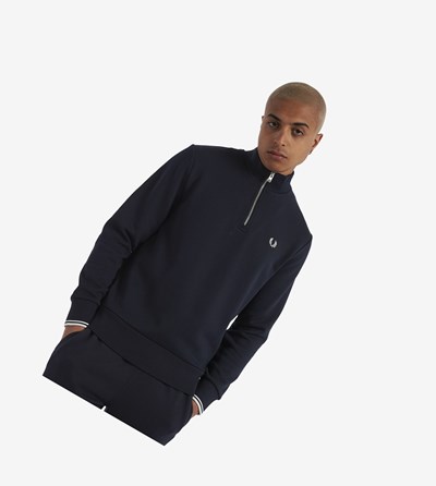 Fred Perry Half Zip Sweatshirt Herre Mørkeblå | 861374-WYA