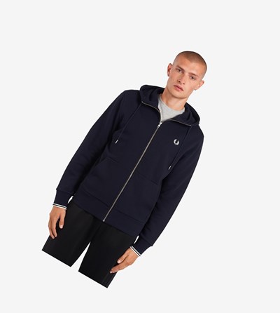 Fred Perry Hætte Zip Through Sweatshirt Herre Mørkeblå | 580974-DCB