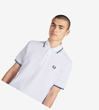 Fred Perry M12 Polo Shirt Herre Hvide Mørkeblå | 165843-BMR