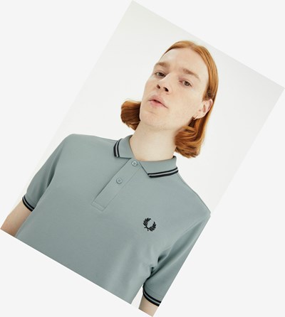 Fred Perry M3600 Polo Shirt Herre Sølv Blå Sort | 096217-OFQ