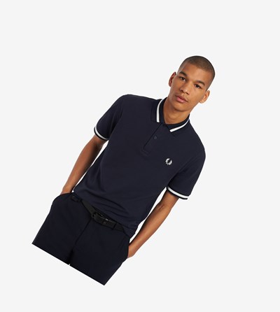 Fred Perry Made In England M2 Polo Shirt Herre Mørkeblå Hvide | 230918-ADL