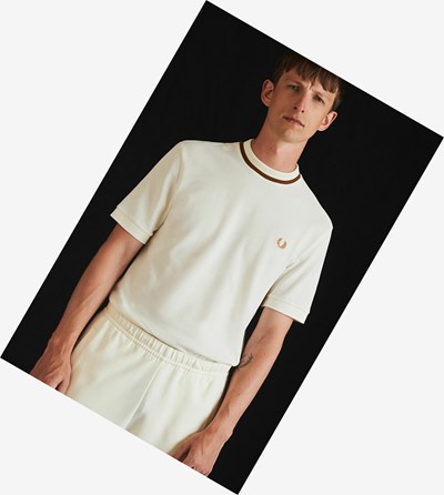 Fred Perry Reissues Crew Neck Piqué T Shirts Herre Hvide | 936104-RUG