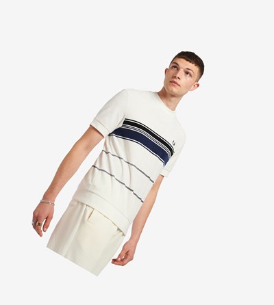 Fred Perry Reissues Striped Towelling T Shirts Herre Hvide | 083759-RAM