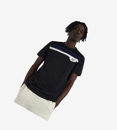 Fred Perry Reissues Towelling Panel T Shirts Herre Mørkeblå | 759132-QRO