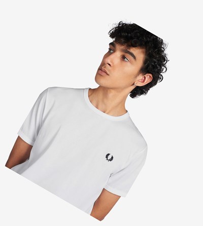 Fred Perry Ringer T Shirts Herre Hvide | 914032-QXT