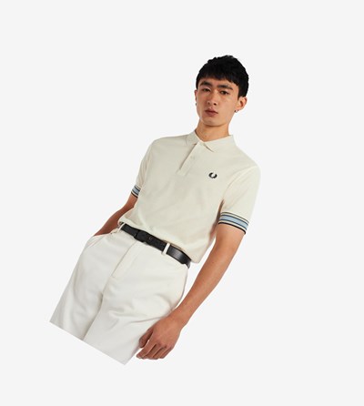 Fred Perry Striped Cuff Polo Shirt Herre Hvide | 460981-DYH