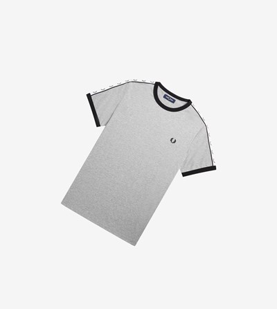 Fred Perry Taped Ringer T Shirts Herre Grå | 019628-NUZ