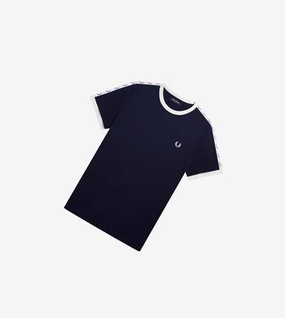 Fred Perry Taped Ringer T Shirts Herre Mørkegrå Blå | 738546-RDQ