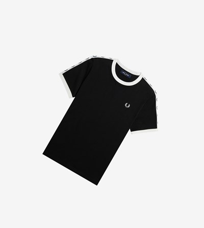 Fred Perry Taped Ringer T Shirts & Toppe Dame Sort | 450237-PVE