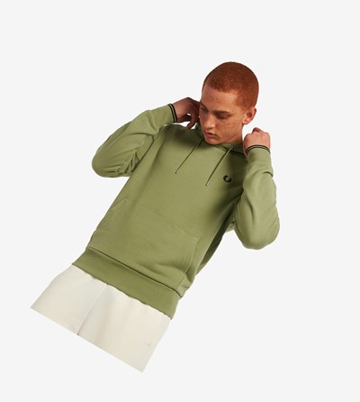 Fred Perry Tipped Hætte Sweatshirt Herre Olivengrøn Grøn | 053962-RAC