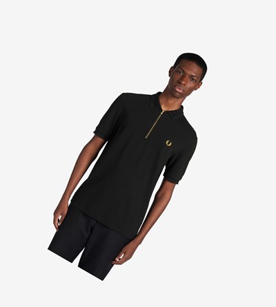 Fred Perry Zip Neck Polo Shirt Herre Sort | 981245-QWG