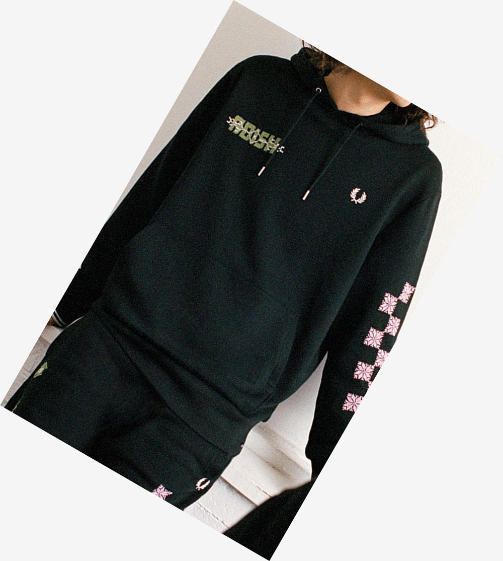 Fred Perry Adish Embroidered Hætte Sweatshirt Træningsdragt Herre Sort | 908157-BRJ