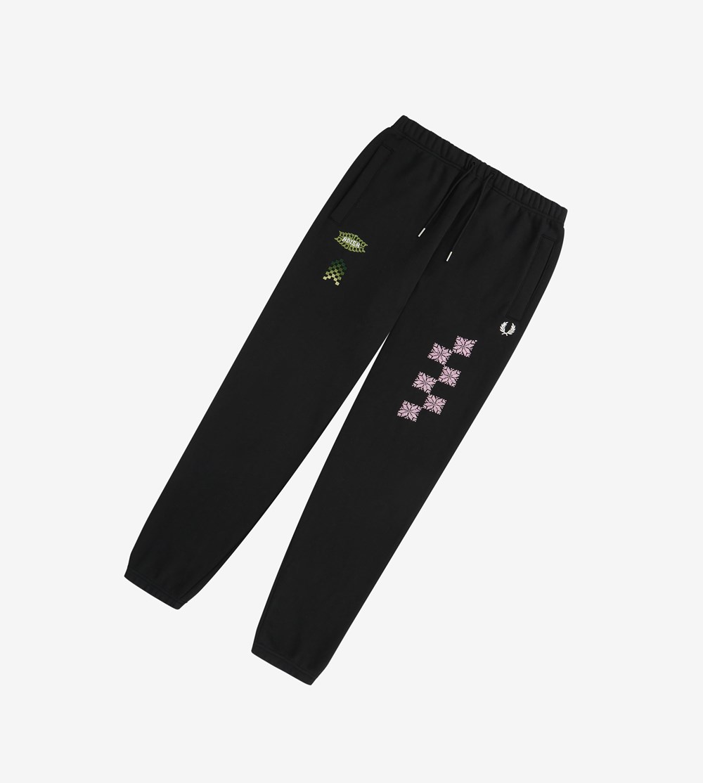 Fred Perry Adish Embroidered Sweatpants Bukser Herre Sort | 580379-YZA