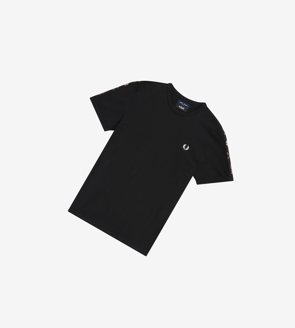 Fred Perry Adish Embroidered Tape Ringer T Shirts Herre Sort | 971546-DAU