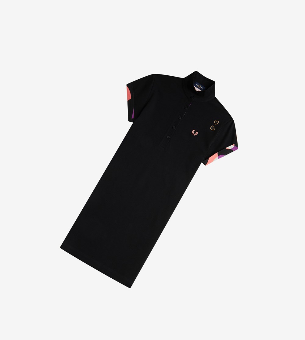 Fred Perry Amy Winehouse Foundation Contrast Trim Piqué Kjole Dame Sort | 169485-MRN