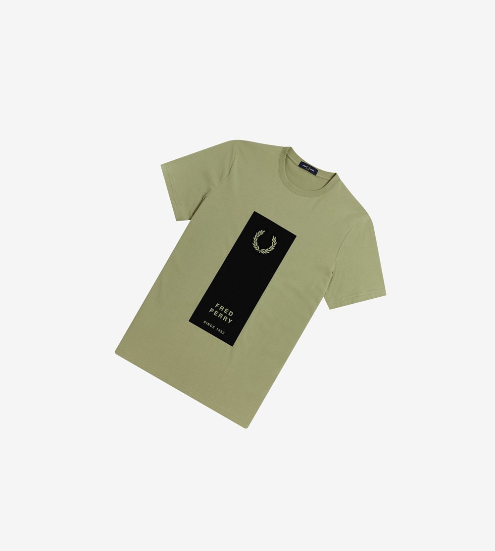 Fred Perry Block Print T Shirts Herre Olivengrøn Grøn | 347651-AUD