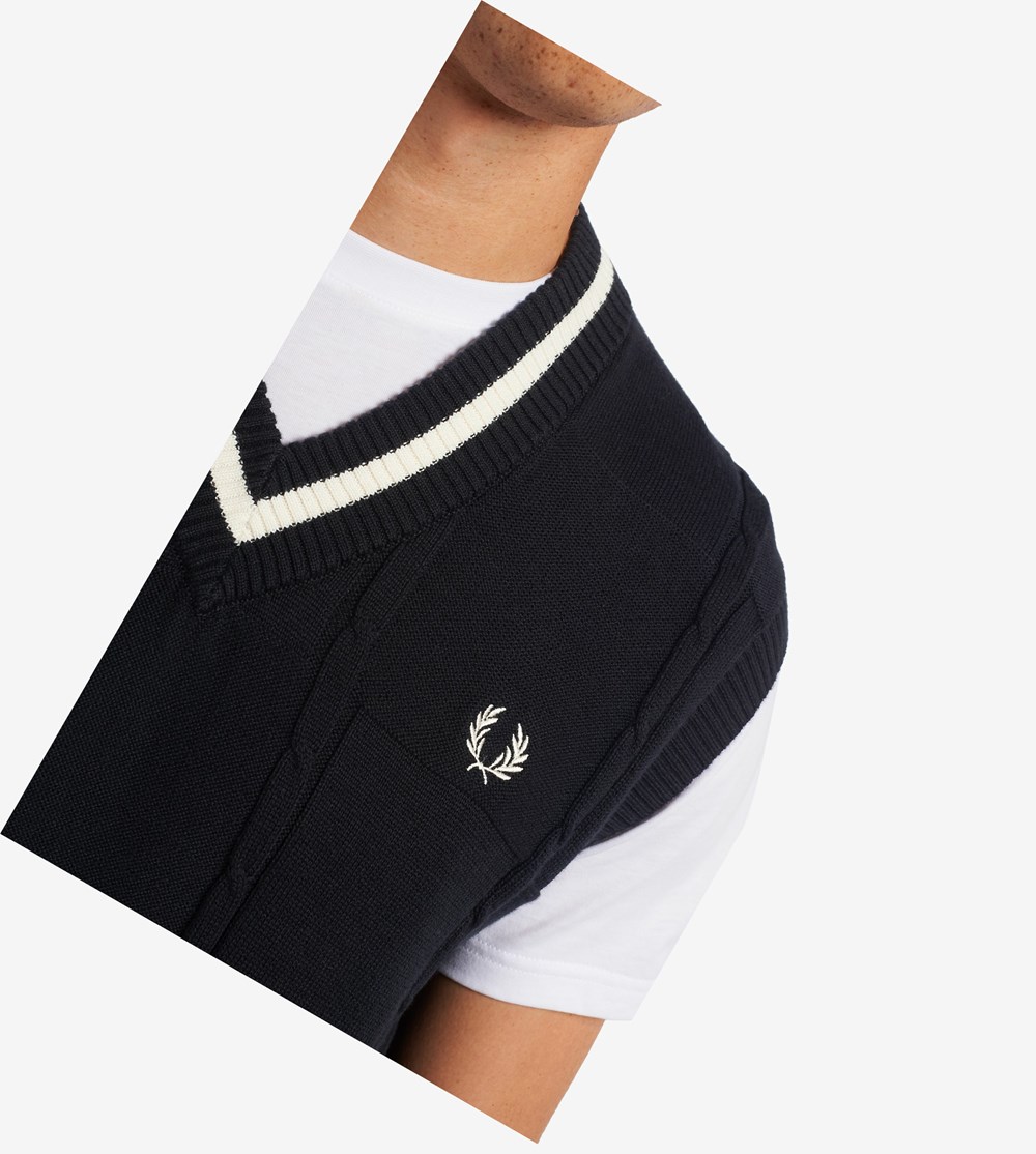 Fred Perry Cable Knit Tank Strikkevarer Herre Sort | 142358-PWB