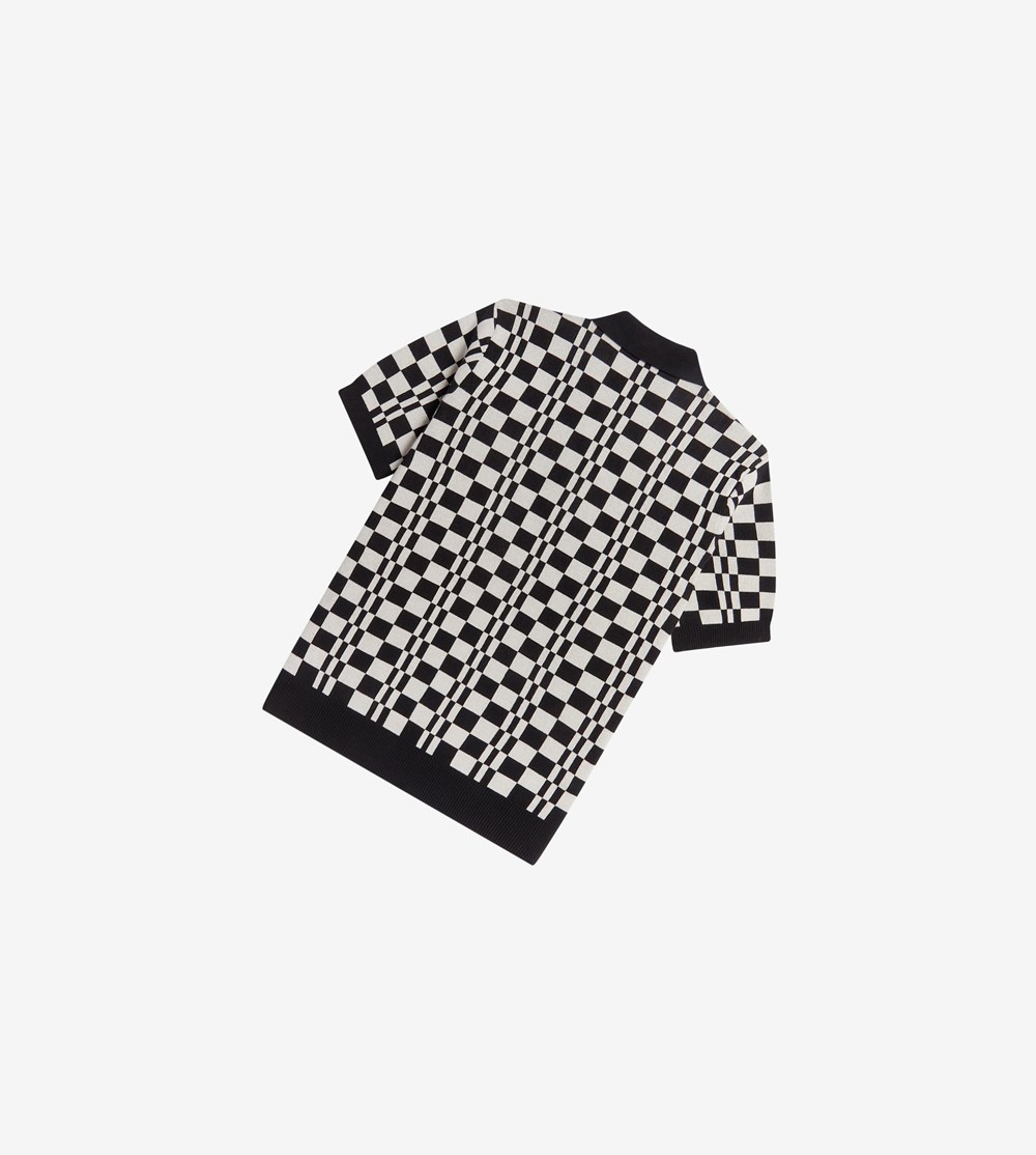 Fred Perry Chequerboard Knitted Shirt Strikkevarer Herre Sort | 798624-WAS