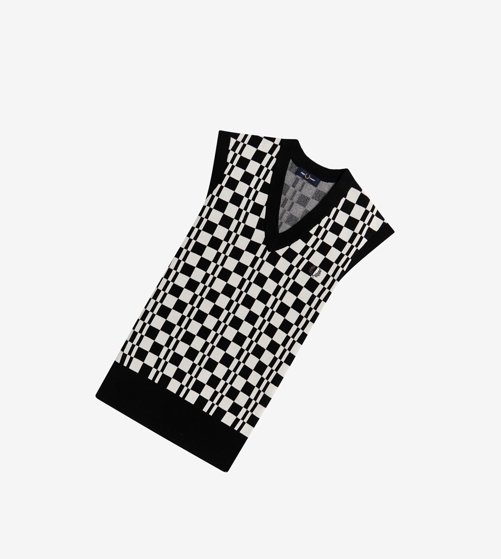 Fred Perry Chequerboard Knitted Tank Strikkevarer Herre Sort | 839056-EZC