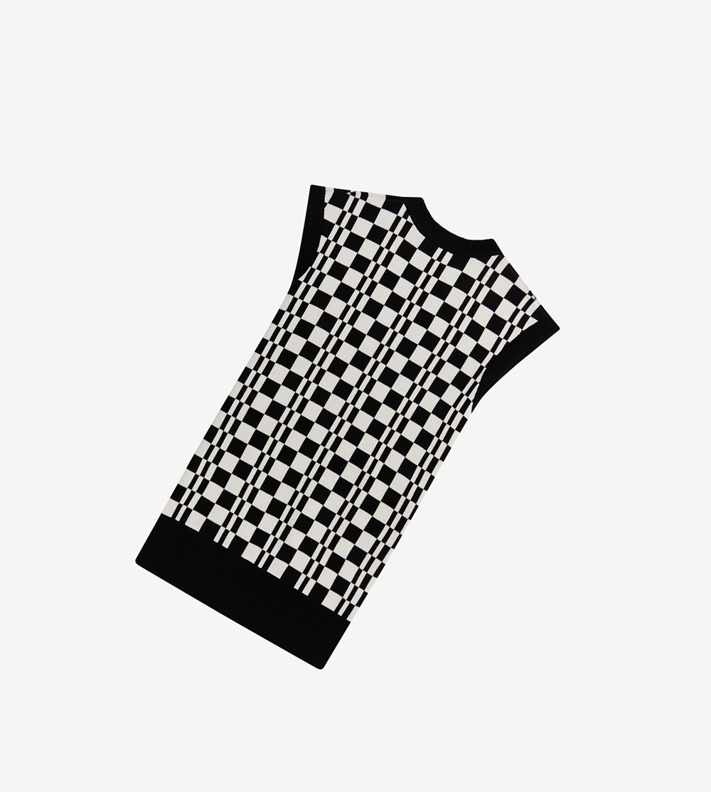 Fred Perry Chequerboard Knitted Tank Strikkevarer Herre Sort | 839056-EZC