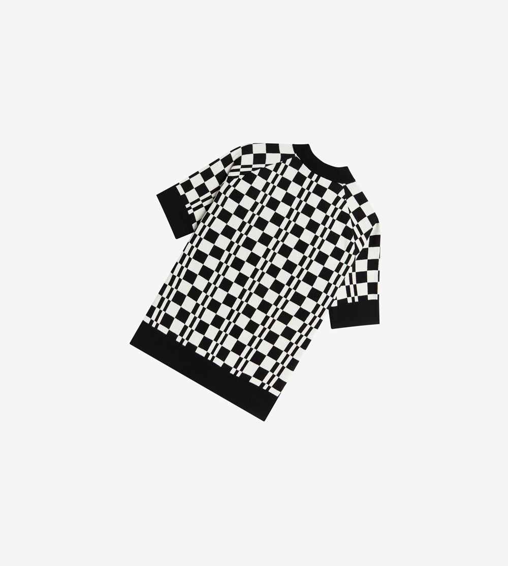 Fred Perry Chequerboard Kort Sleeve Jumper Strikkevarer Dame Sort | 642319-TZD