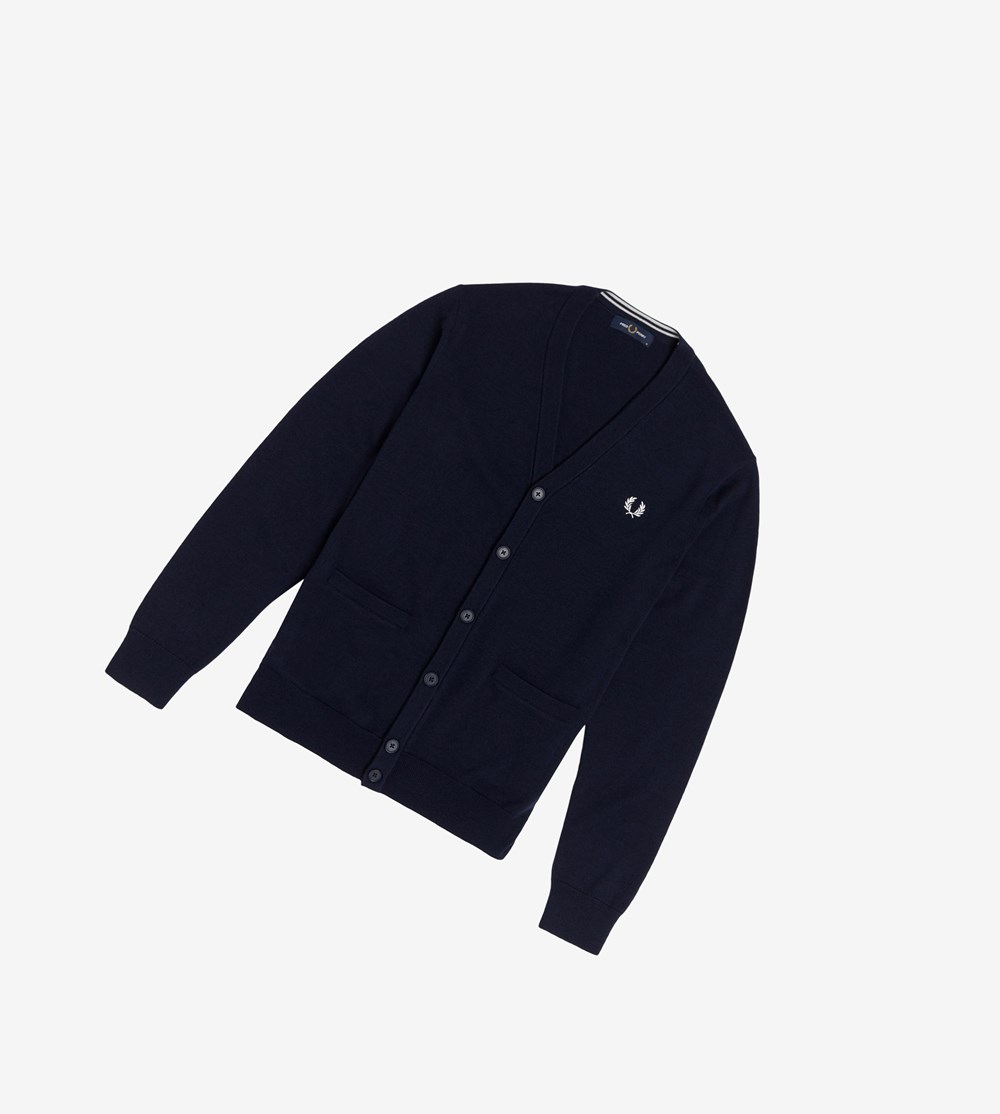 Fred Perry Classic Cardigan Strikkevarer Herre Mørkeblå | 174965-FLM