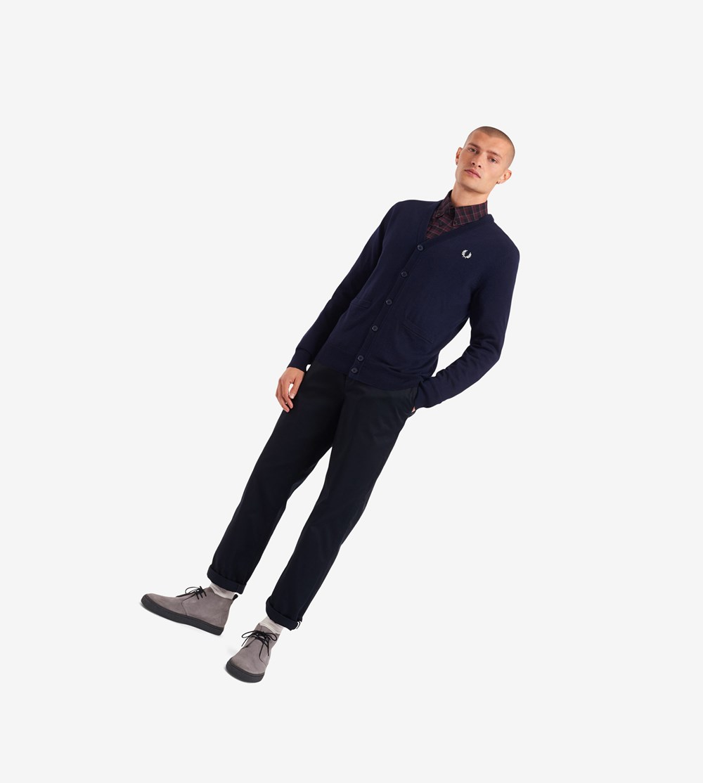 Fred Perry Classic Cardigan Strikkevarer Herre Mørkeblå | 174965-FLM