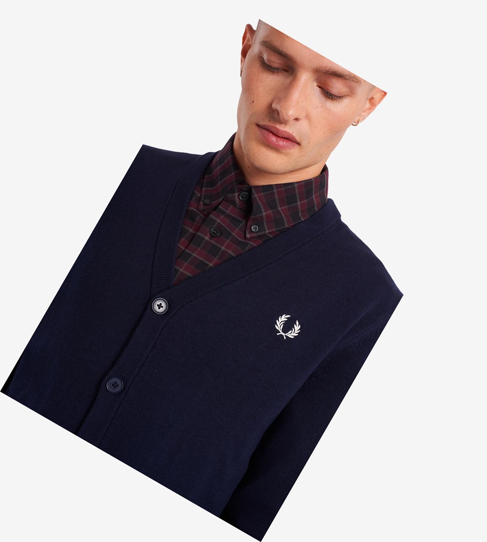 Fred Perry Classic Cardigan Strikkevarer Herre Mørkeblå | 174965-FLM