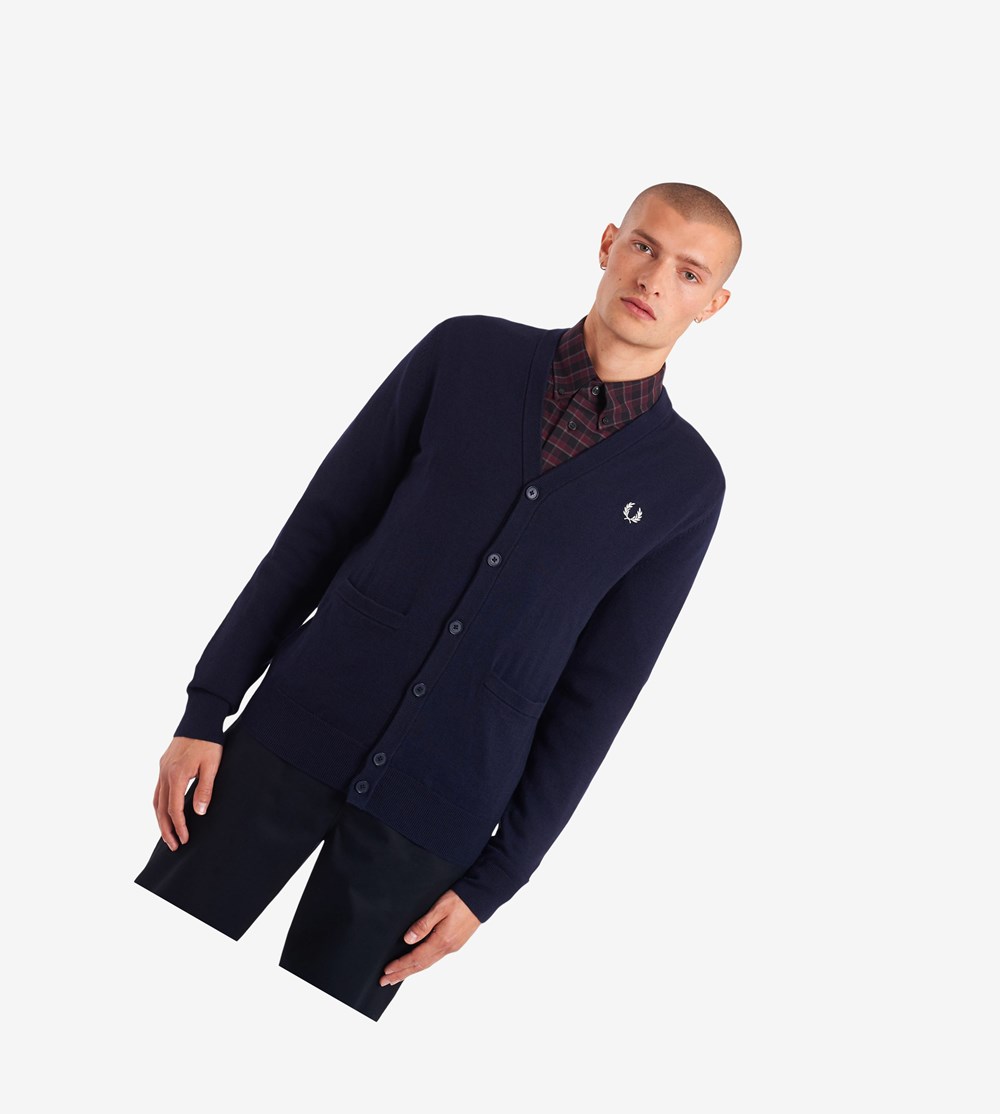 Fred Perry Classic Cardigan Strikkevarer Herre Mørkeblå | 174965-FLM