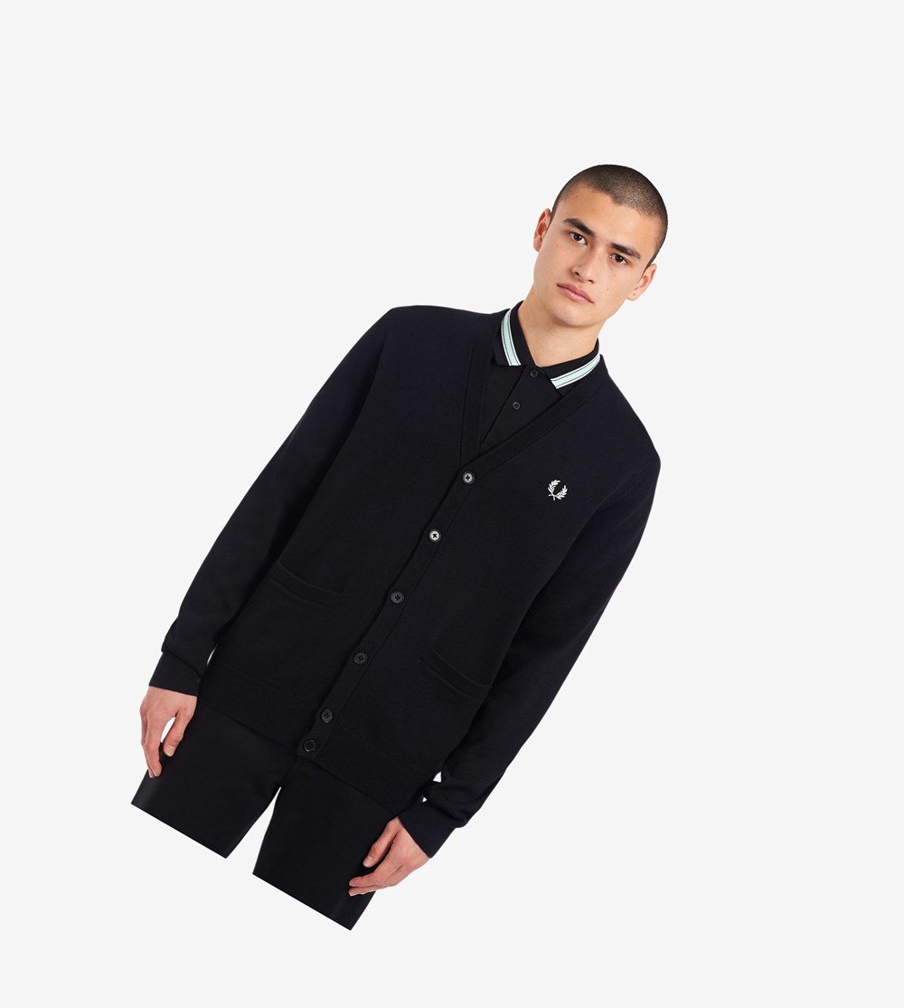 Fred Perry Classic Cardigan Strikkevarer Herre Sort | 602971-IZA