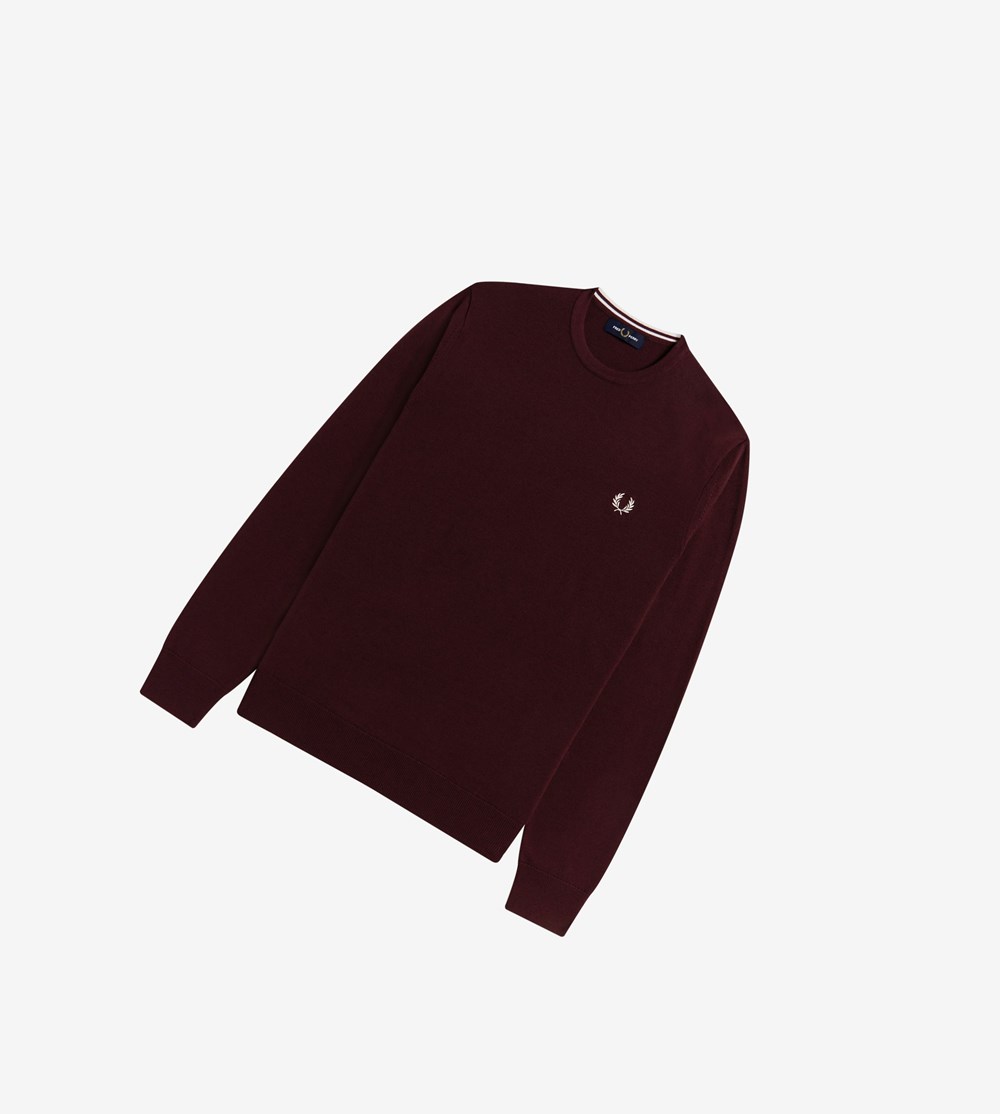 Fred Perry Classic Crew Neck Jumper Strikkevarer Herre Bordeaux | 381294-LAS