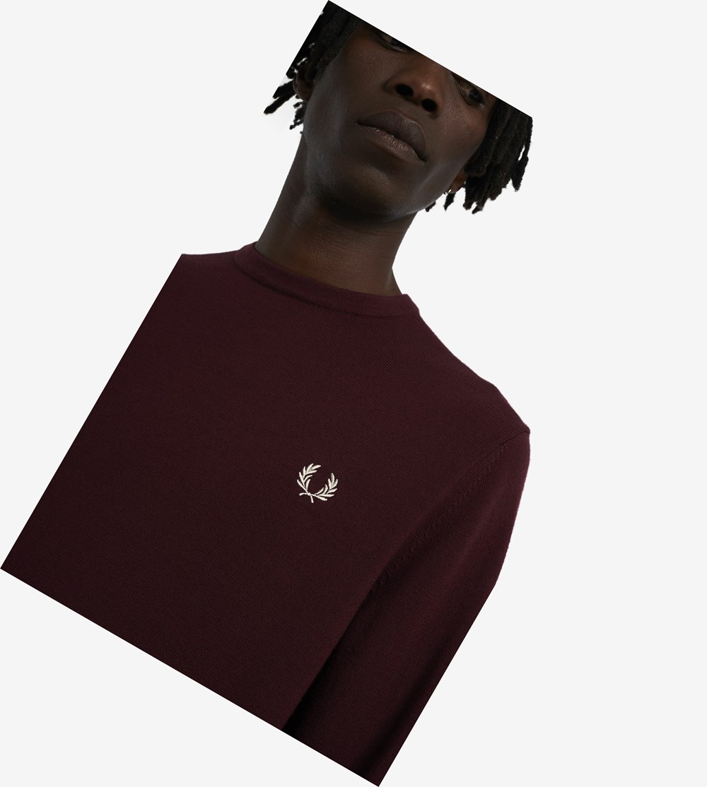 Fred Perry Classic Crew Neck Jumper Strikkevarer Herre Bordeaux | 381294-LAS