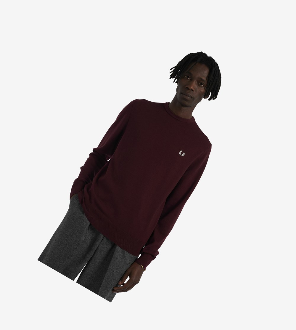 Fred Perry Classic Crew Neck Jumper Strikkevarer Herre Bordeaux | 381294-LAS