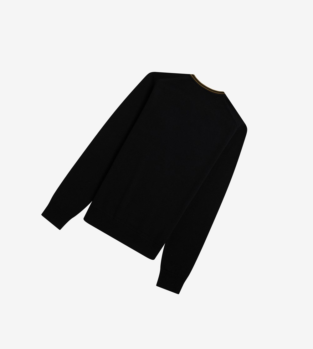 Fred Perry Classic Crew Neck Jumper Strikkevarer Herre Sort Grå | 812073-LVK