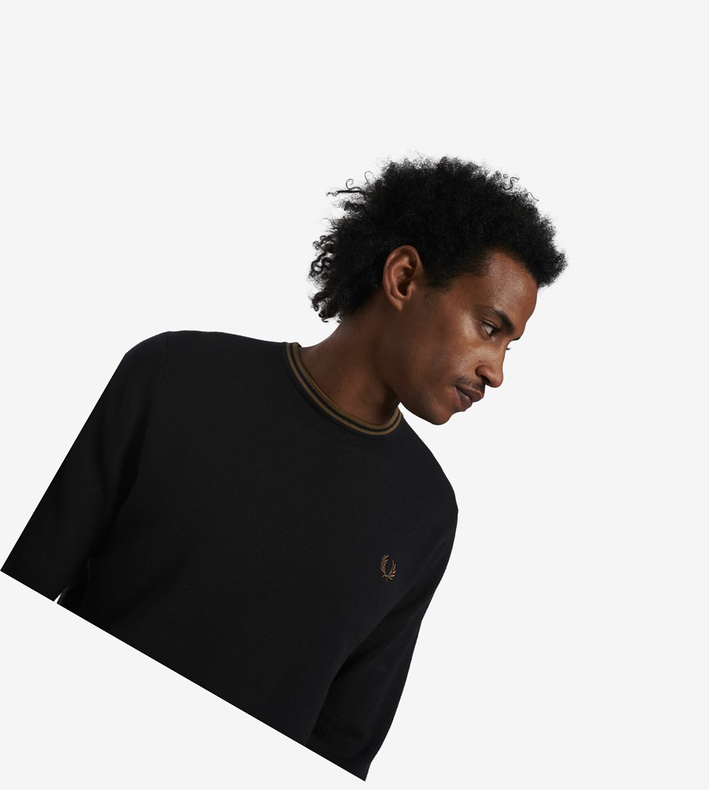 Fred Perry Classic Crew Neck Jumper Strikkevarer Herre Sort Grå | 812073-LVK