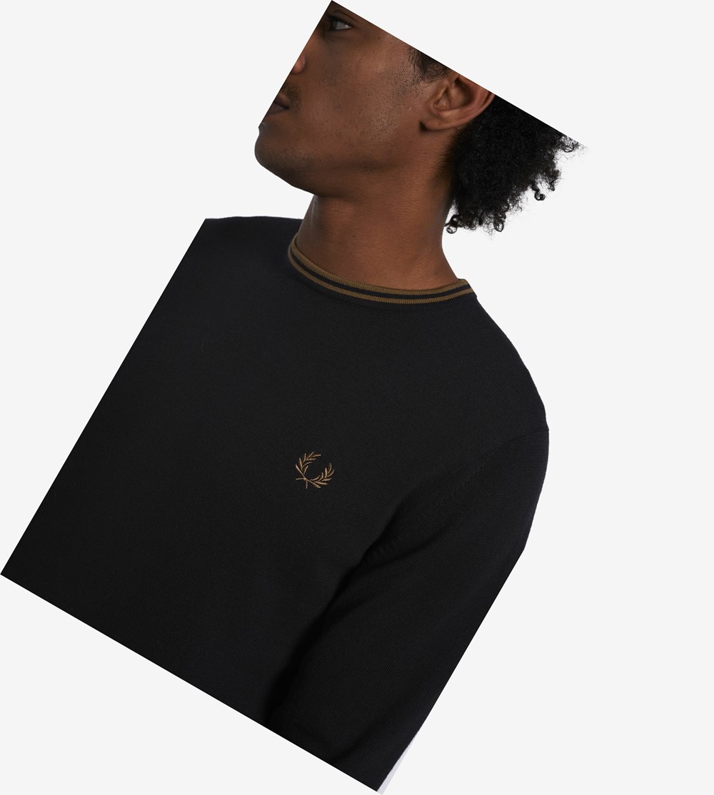 Fred Perry Classic Crew Neck Jumper Strikkevarer Herre Sort Grå | 812073-LVK