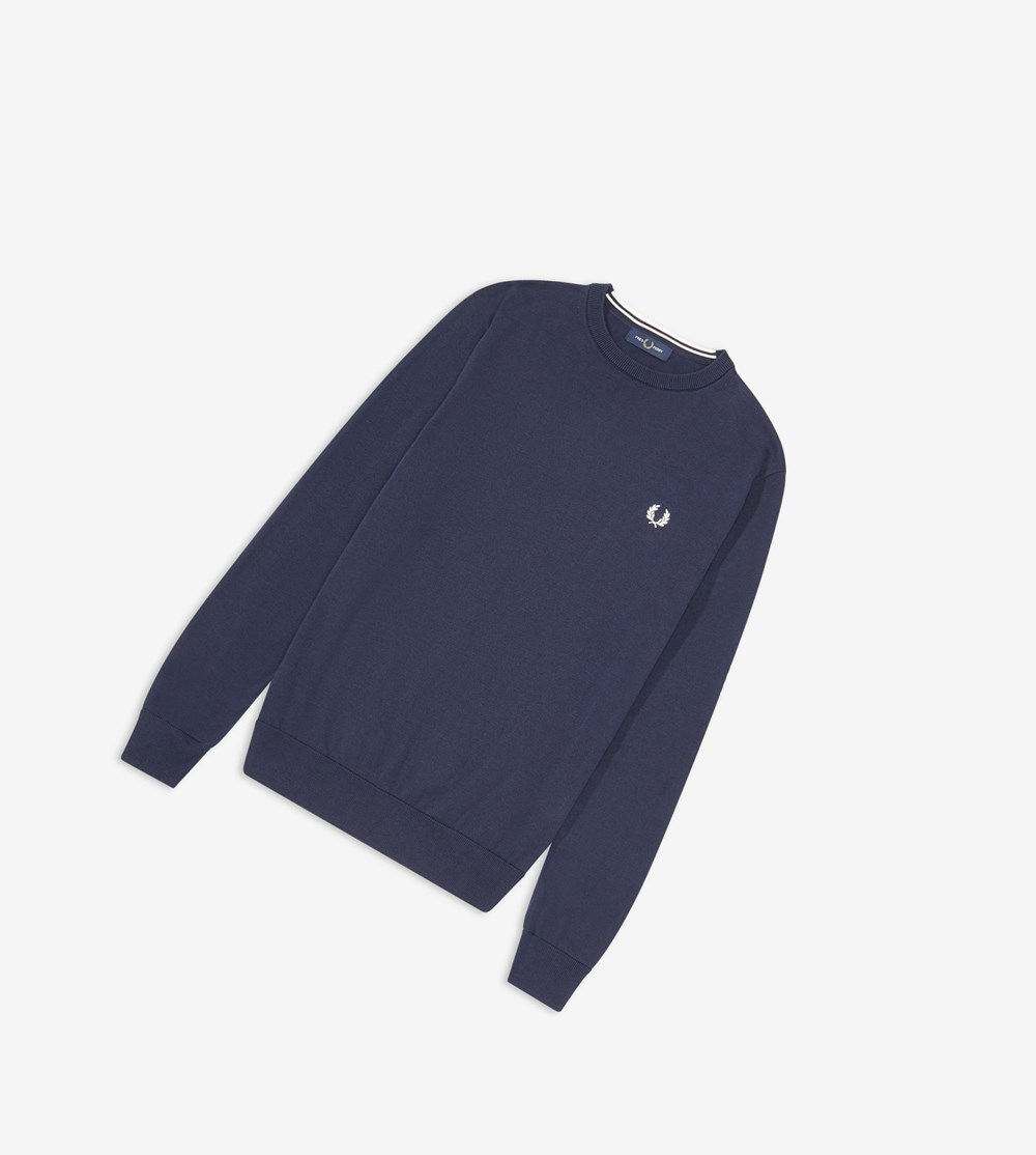 Fred Perry Classic Crew Neck Jumper Strikkevarer Herre Mørkeblå | 826543-UNX