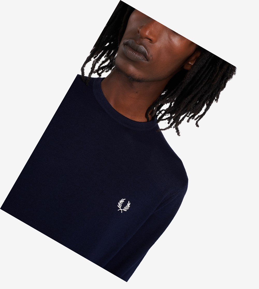 Fred Perry Classic Crew Neck Jumper Strikkevarer Herre Mørkeblå | 826543-UNX