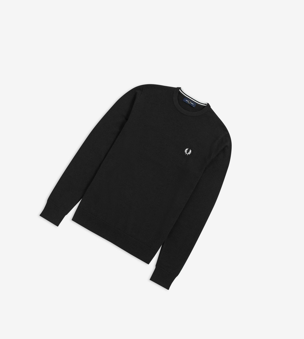 Fred Perry Classic Crew Neck Jumper Strikkevarer Herre Sort | 879624-CSD