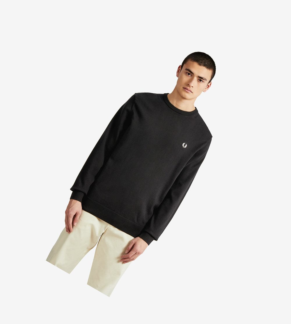 Fred Perry Classic Crew Neck Jumper Strikkevarer Herre Sort | 879624-CSD