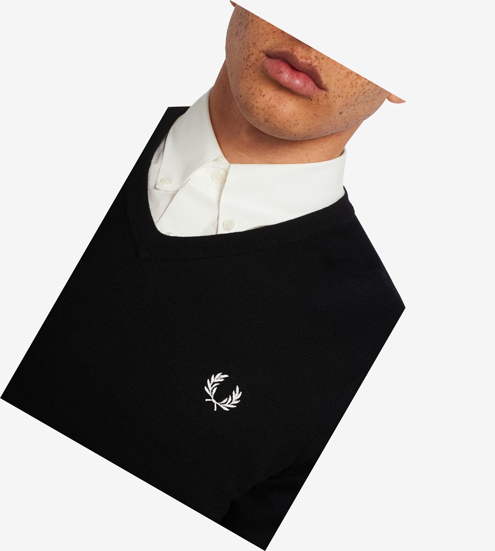 Fred Perry Classic V Neck Jumper Strikkevarer Herre Sort | 085342-HPJ