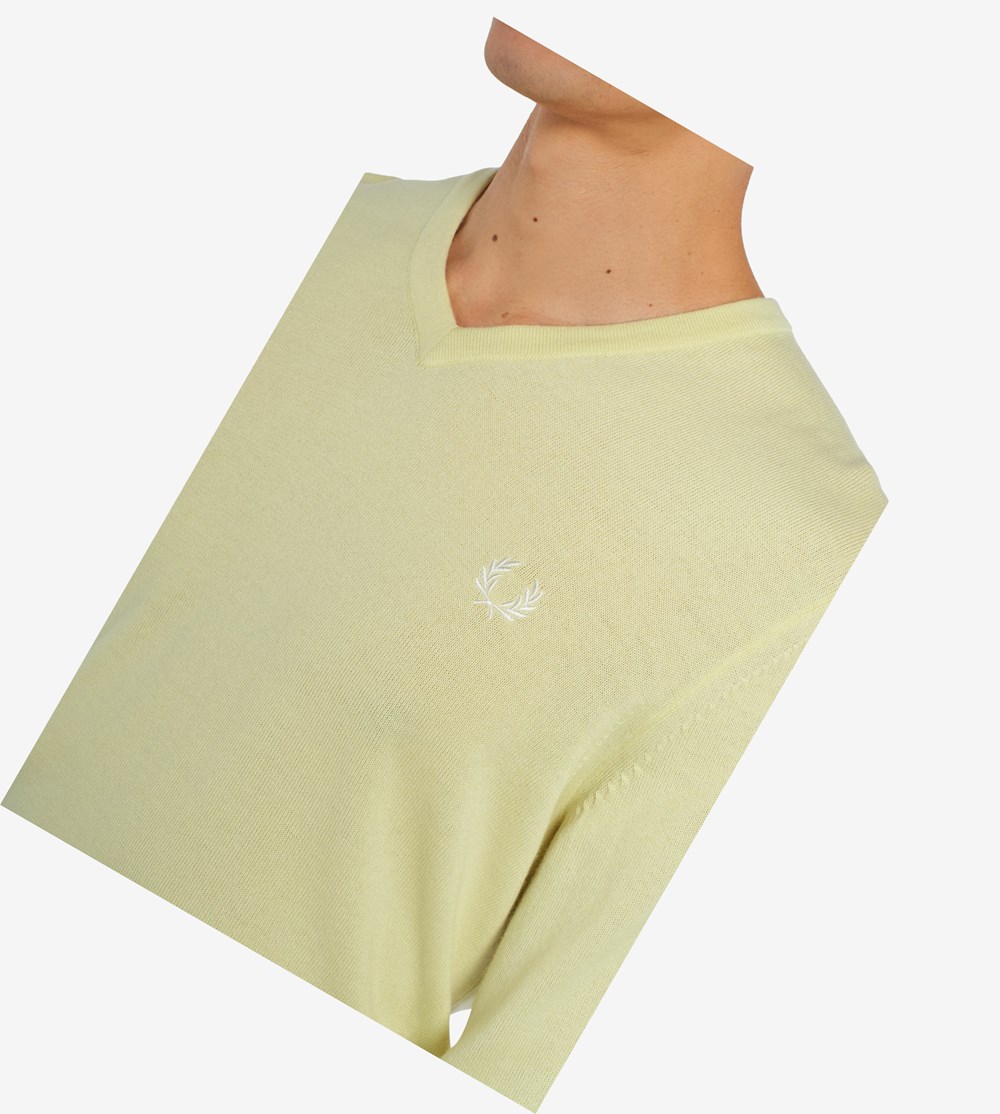 Fred Perry Classic V-Neck Jumper Strikkevarer Herre Gul | 290756-XRJ