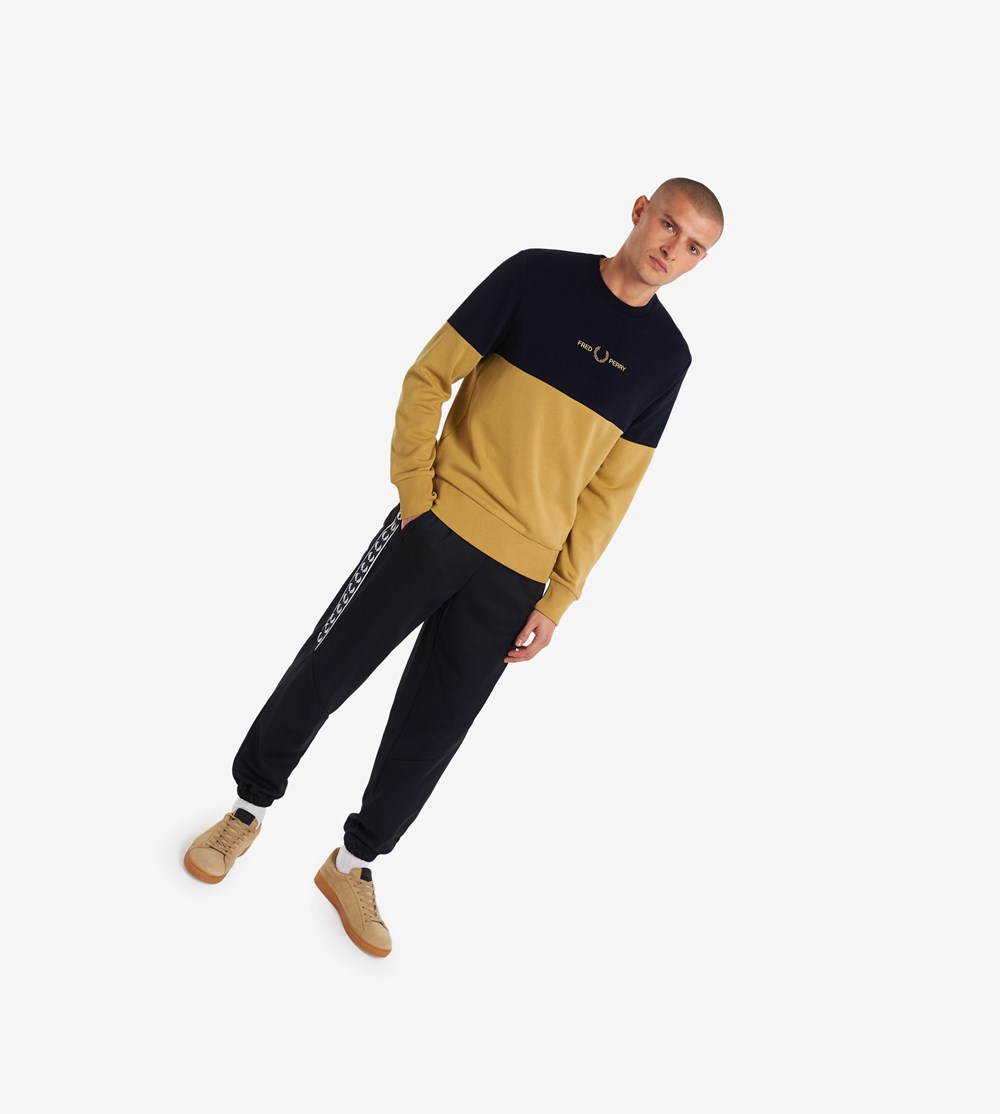 Fred Perry Colour Block Sweatshirt Herre khaki/black | 983201-VWE