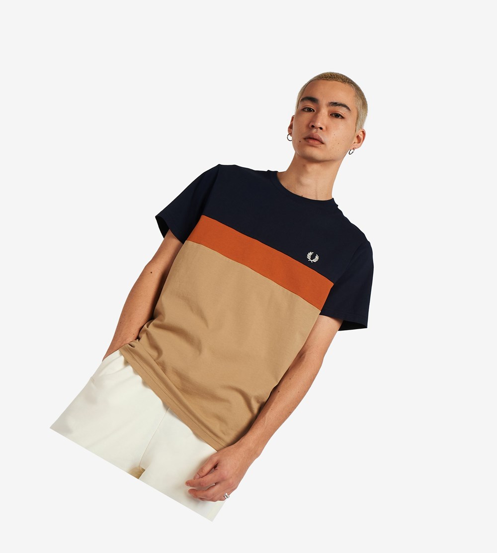 Fred Perry Colour Block T Shirts Herre Grå | 128749-TWK