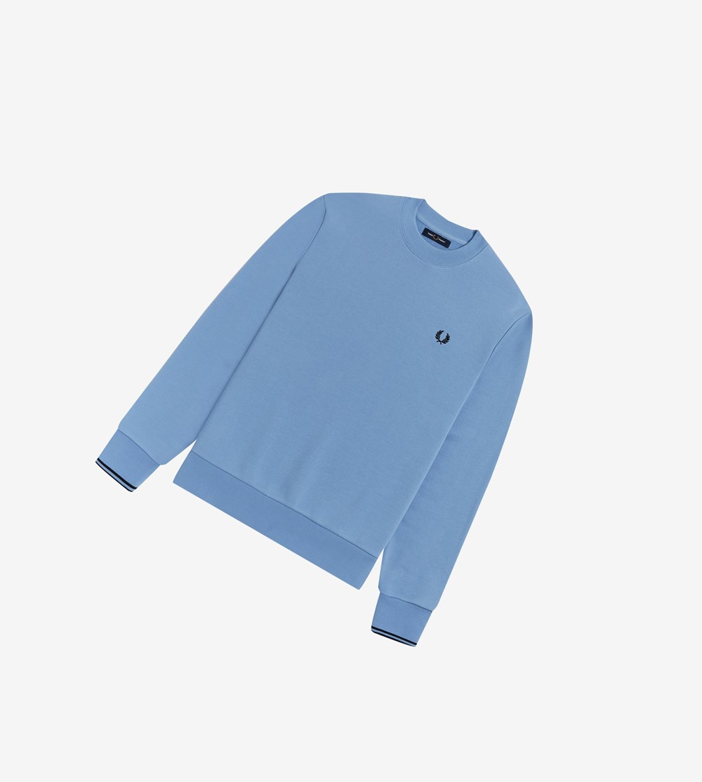 Fred Perry Crew Neck Sweatshirt Herre Blå | 901543-KLC