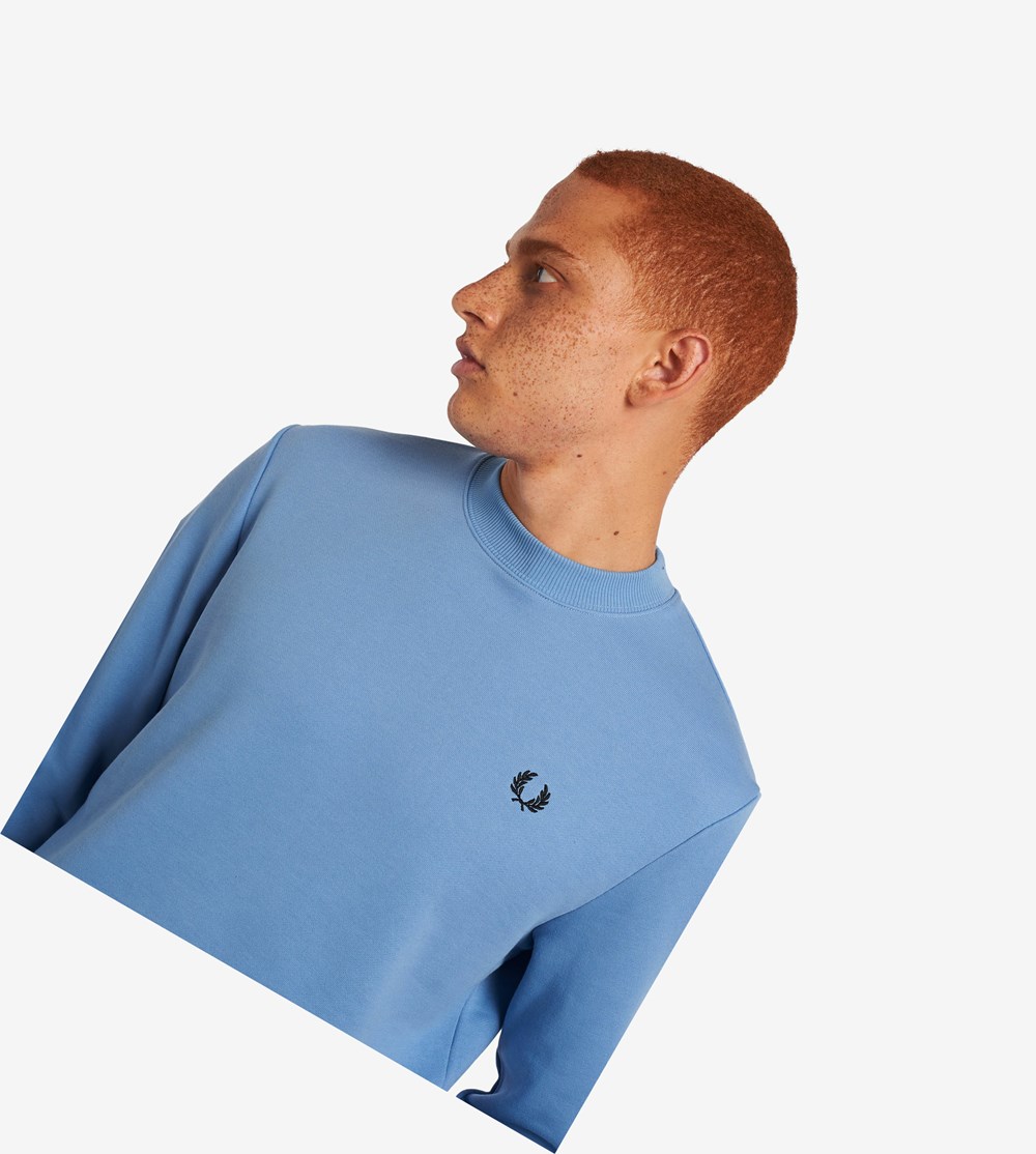 Fred Perry Crew Neck Sweatshirt Herre Blå | 901543-KLC